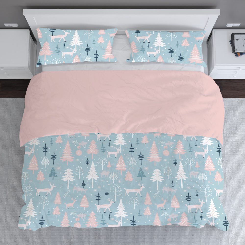 Winter Blue and Pink Christmas Bedding - Image 2