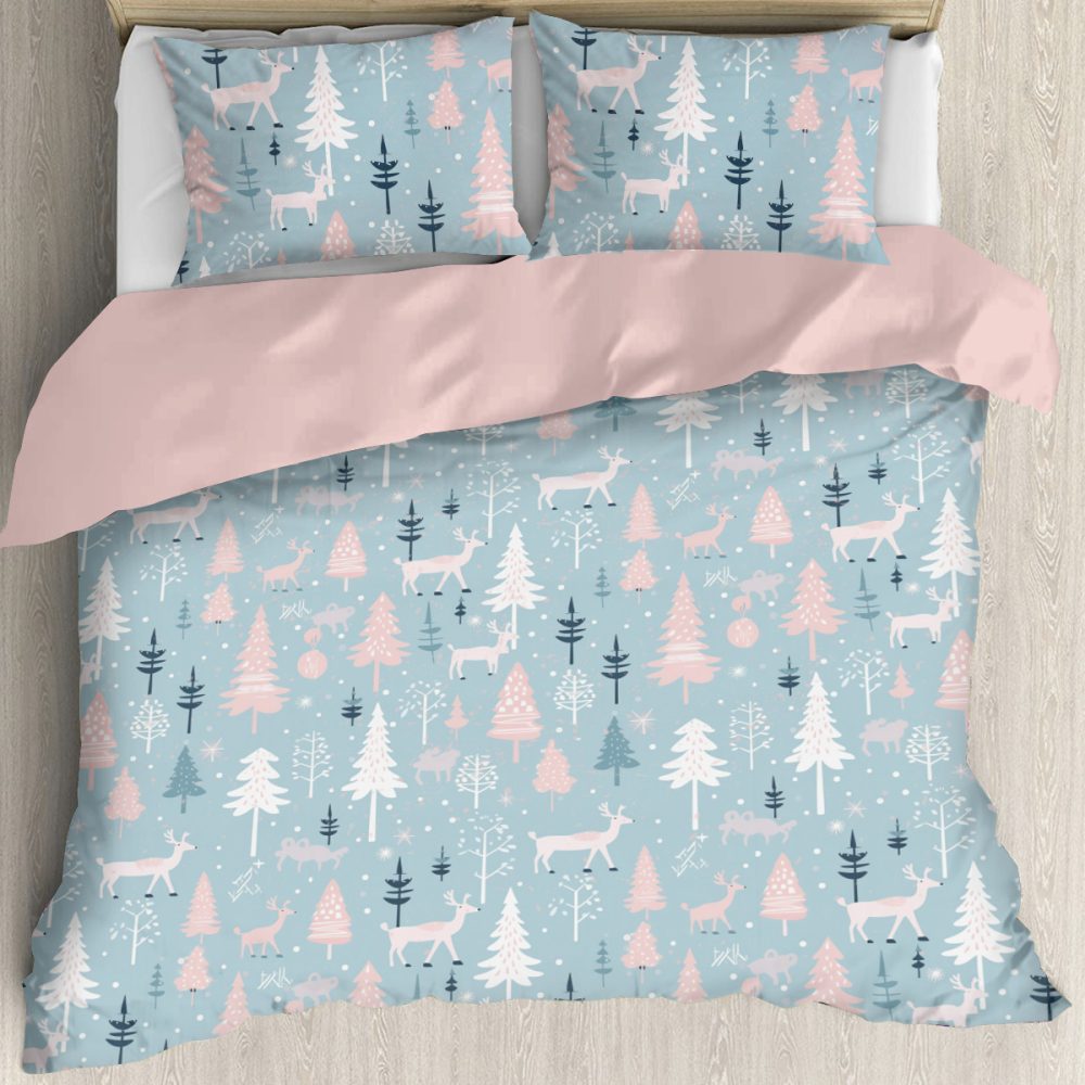 Winter Blue and Pink Christmas Bedding