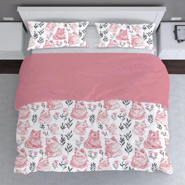 pink cat and black duvet cover and pillow shams, twin, full, queen, king for cat lovers pink and black bedroom