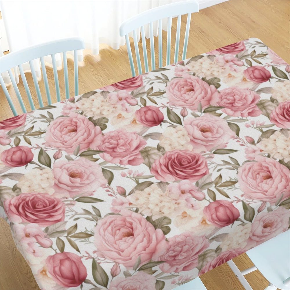 Pink Flowers Rectangle Linen Table Cloth - Image 2