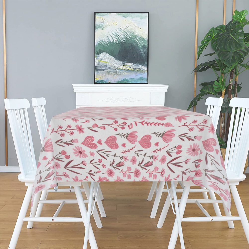 Pink Hearts and Floral Table Cloth 72 In - Image 2