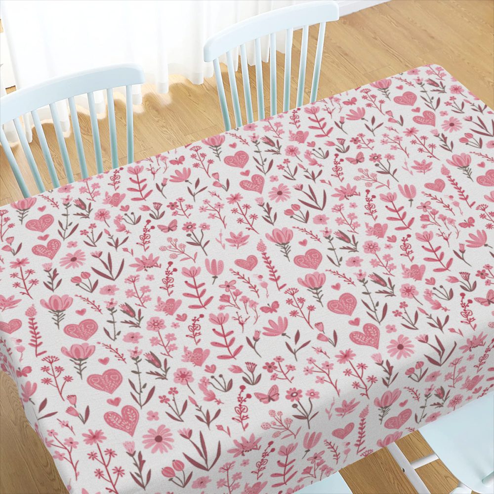 Pink Hearts and Floral Table Cloth 72 In - Image 3