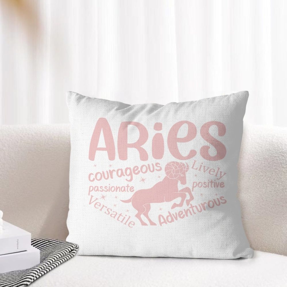 Pink Aries Zodiac Sign Pillow Cover