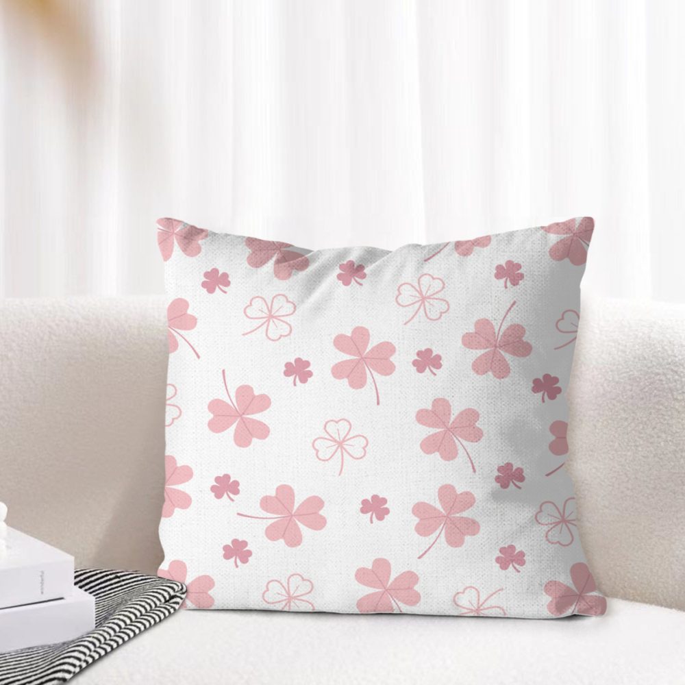 Pink Shamrock St Patricks Day Pillow Cover