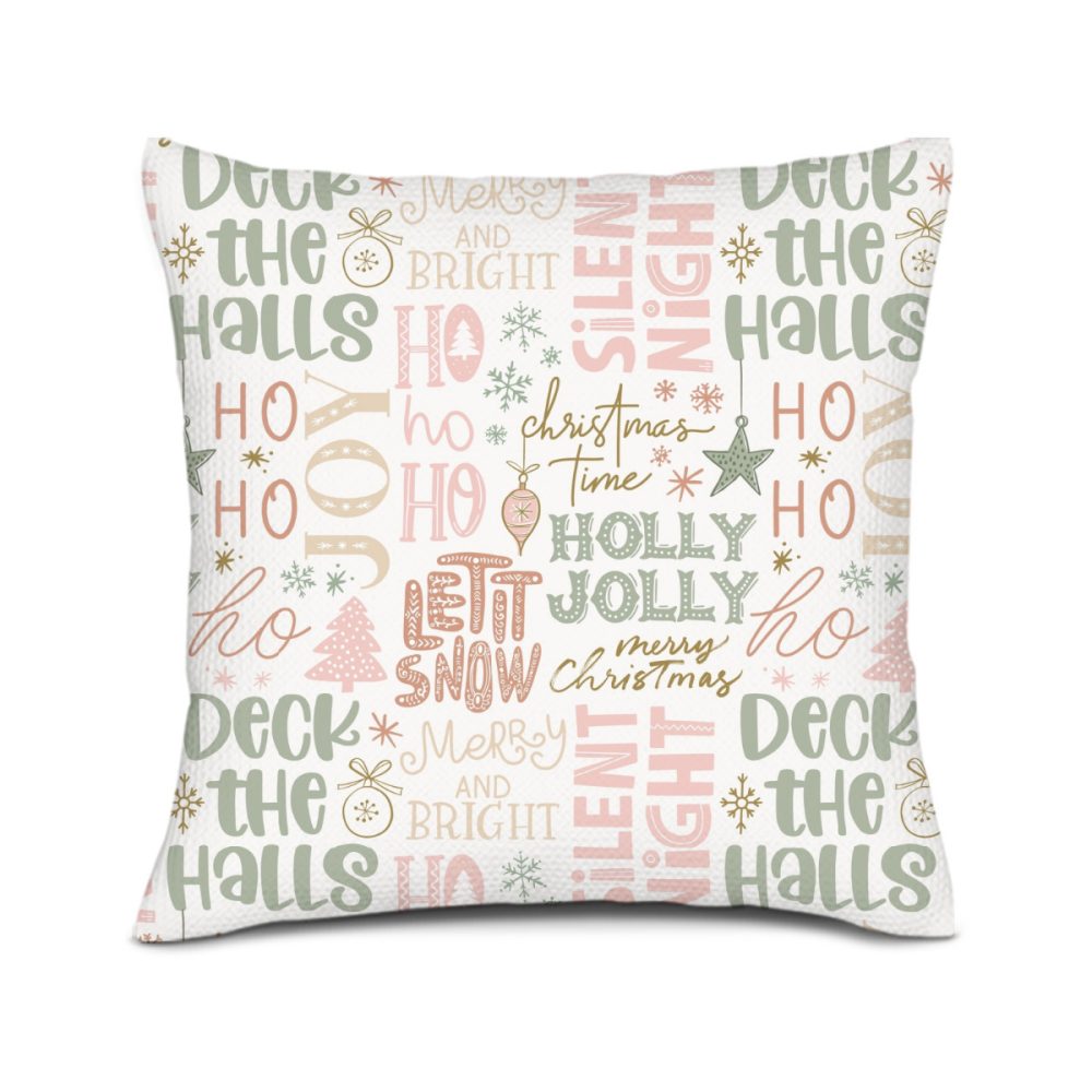 dusty pink and sage green word art christmas pillow covers