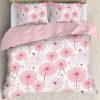 blush pinks dandelion puff pattern bedding set, duvet cover and two shams, lightweight, queen, full, king, california king