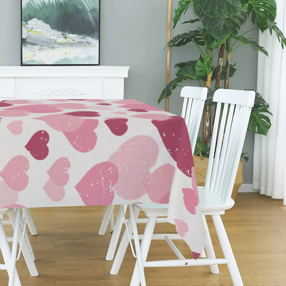 pink hearts valentines day linen table cloth 72 x 54 inch, rectangle. Vendor shows