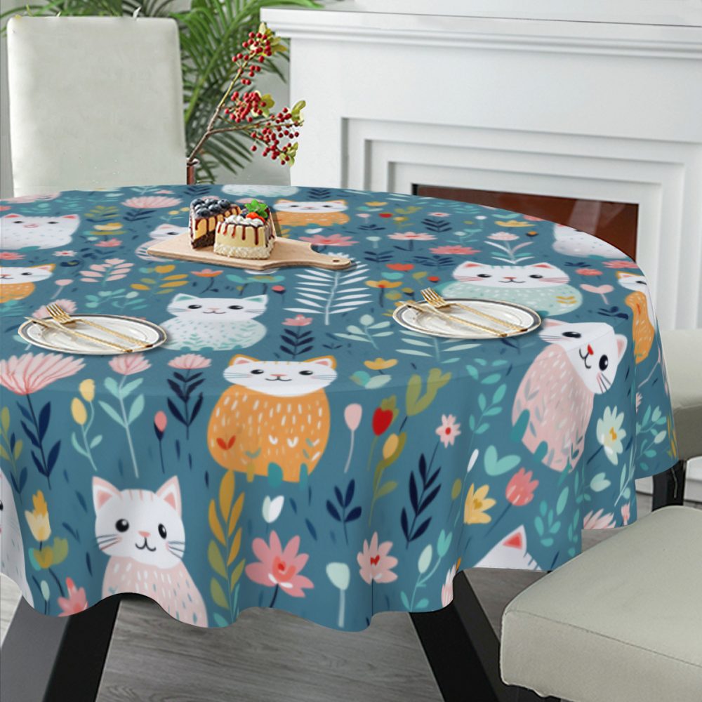 Boho Cats Round Table Cloth, 60 Inch - Image 2