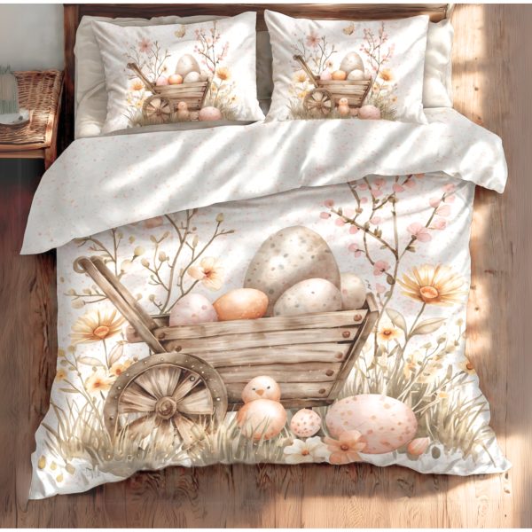 cute farmhouse easter bedding set duvet cover with two pillow shams with easter eggs, full, queen, king