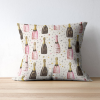 new years eve pillow cover pink and black champagne bottle and stars pattern, linen