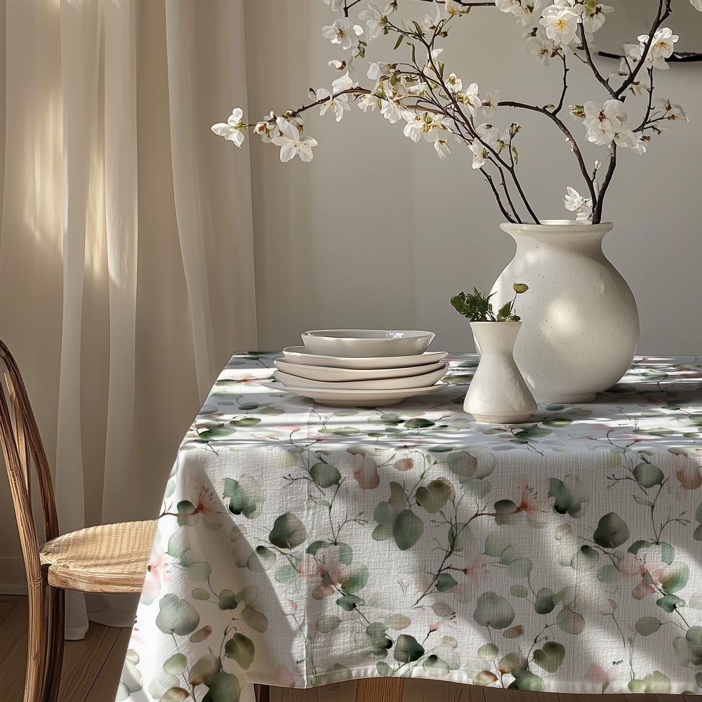 Pink and Sage Floral Rectangle Table Cloth