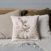 pink gingham easter bunny linen square pillow cover, 18 to 26 inch, easter farmhouse decor