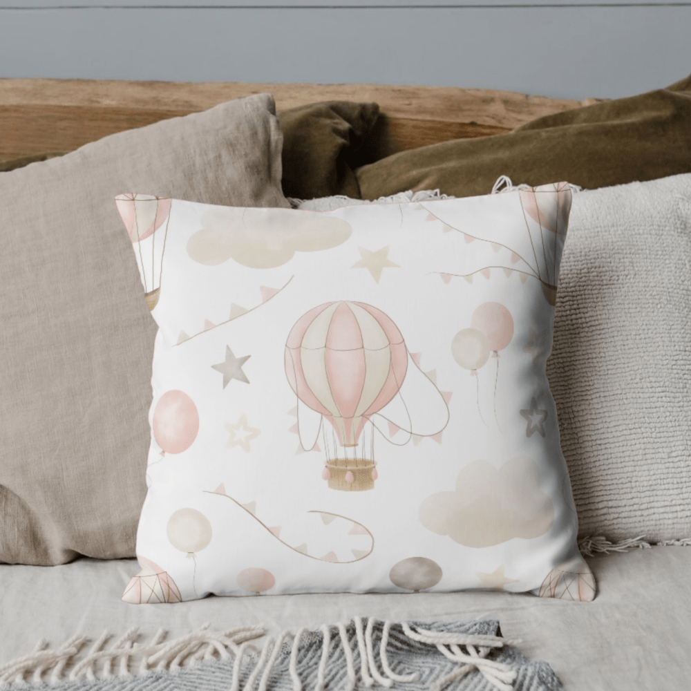 pastel hot air balloon pillow cover nursery decor, linen square