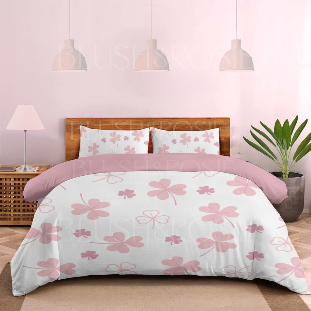 pink shamrock Irish bedding set duvet cover for a pink bedroom, st patricks day, twin, full, queen, king, zipper closure