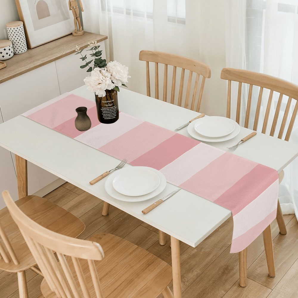 pink ombre striped 70 inch linen decorative runner for pink decor