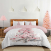 pink christmas tree bedding set, duvet cover and two shams. full, queen, king and california king