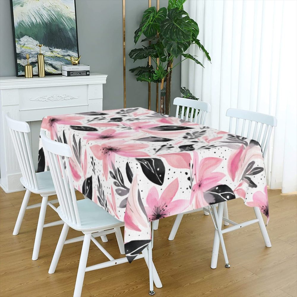 Pink and Black Flower Print Rectangle Table Cloth - Image 5
