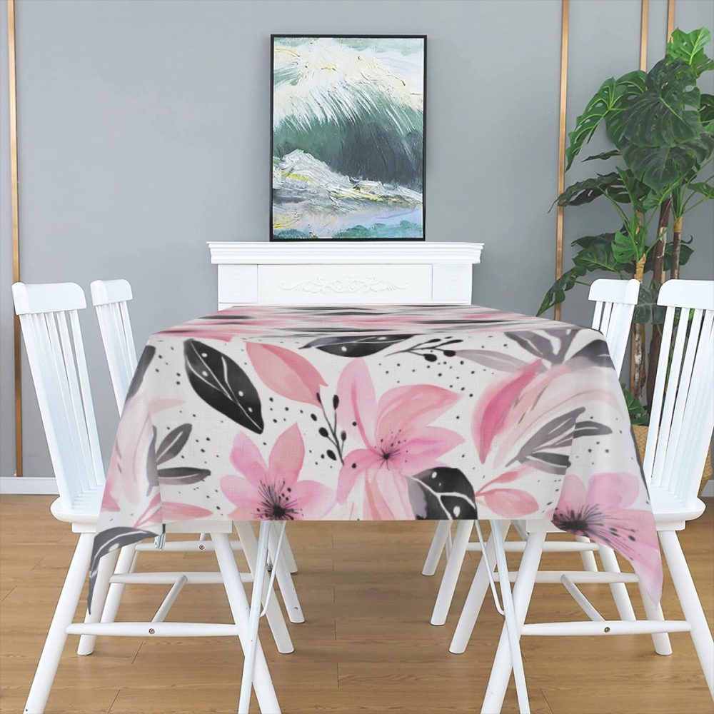 Pink and Black Flower Print Rectangle Table Cloth - Image 2