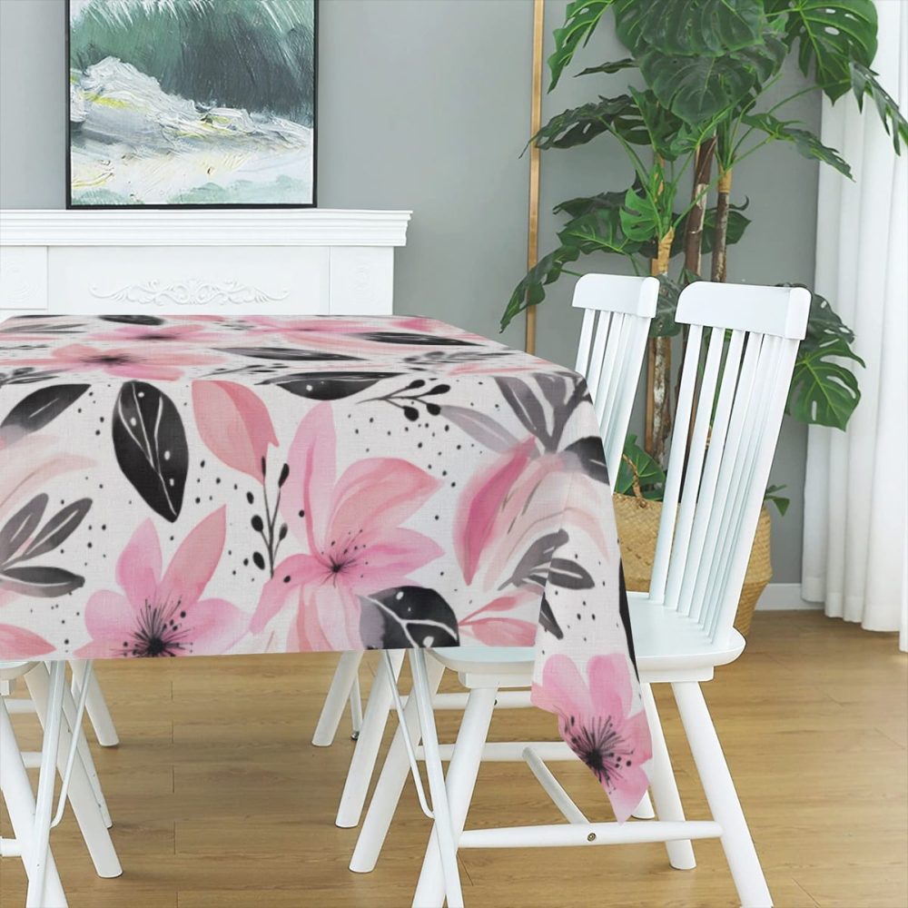 Pink and Black Flower Print Rectangle Table Cloth - Image 3