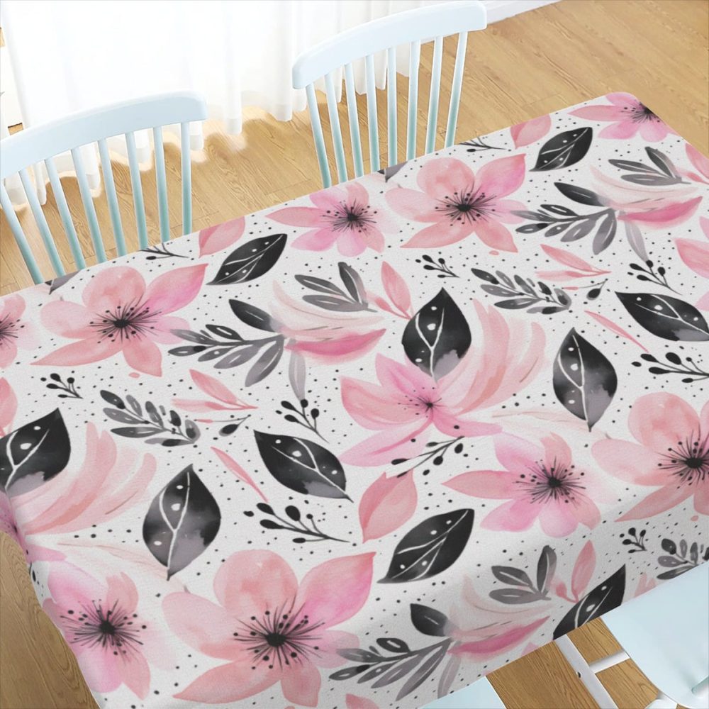 Pink and Black Flower Print Rectangle Table Cloth - Image 4