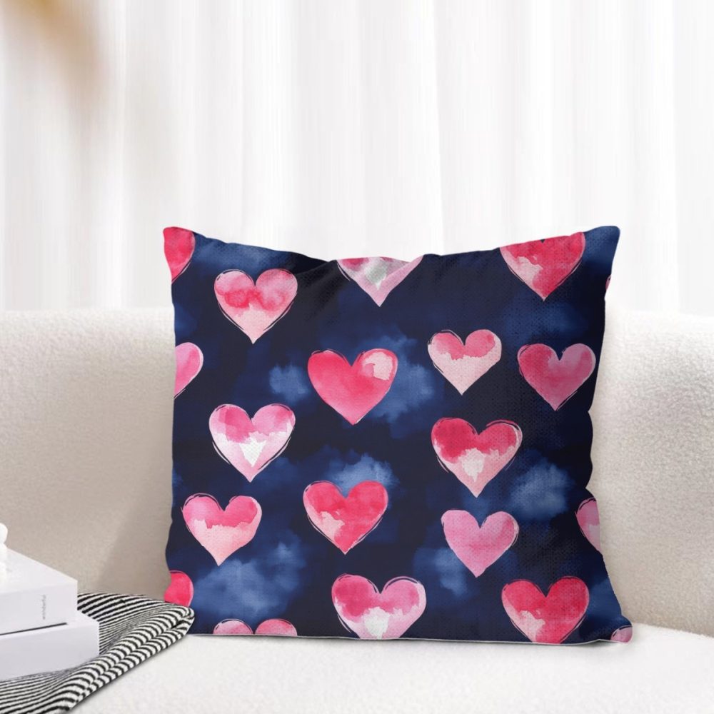 Navy Blue and Pink Hearts Pillow Cover