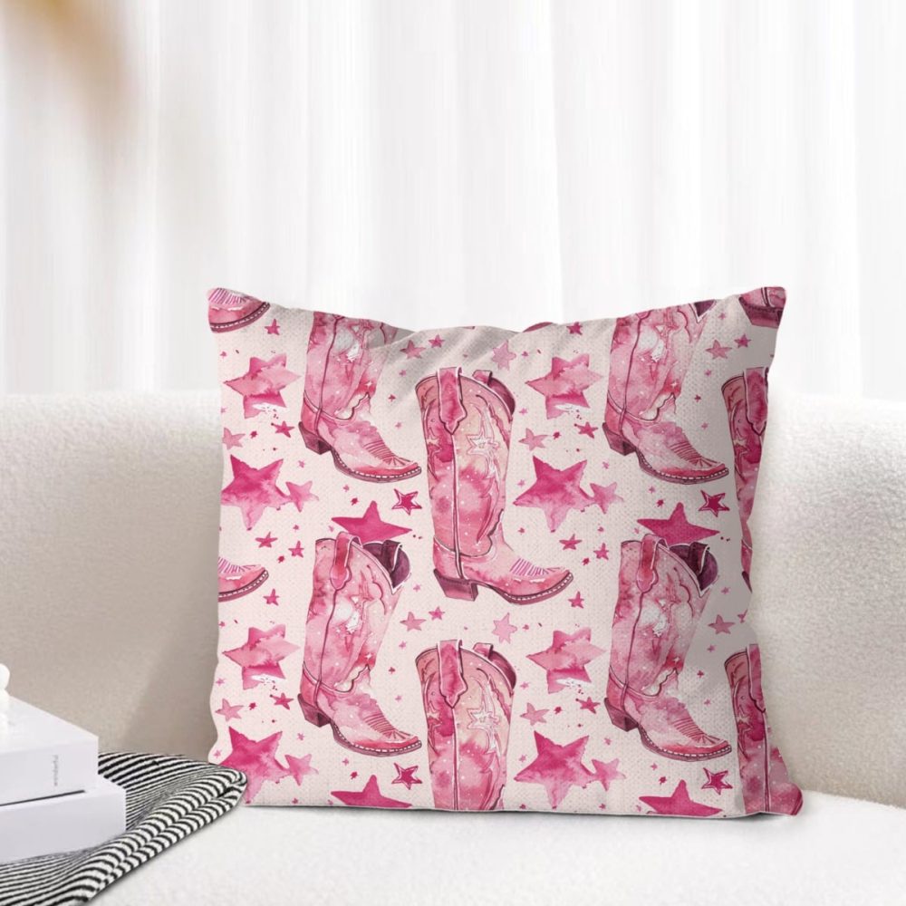 Pink Cowgirl Boots Pillow Cover