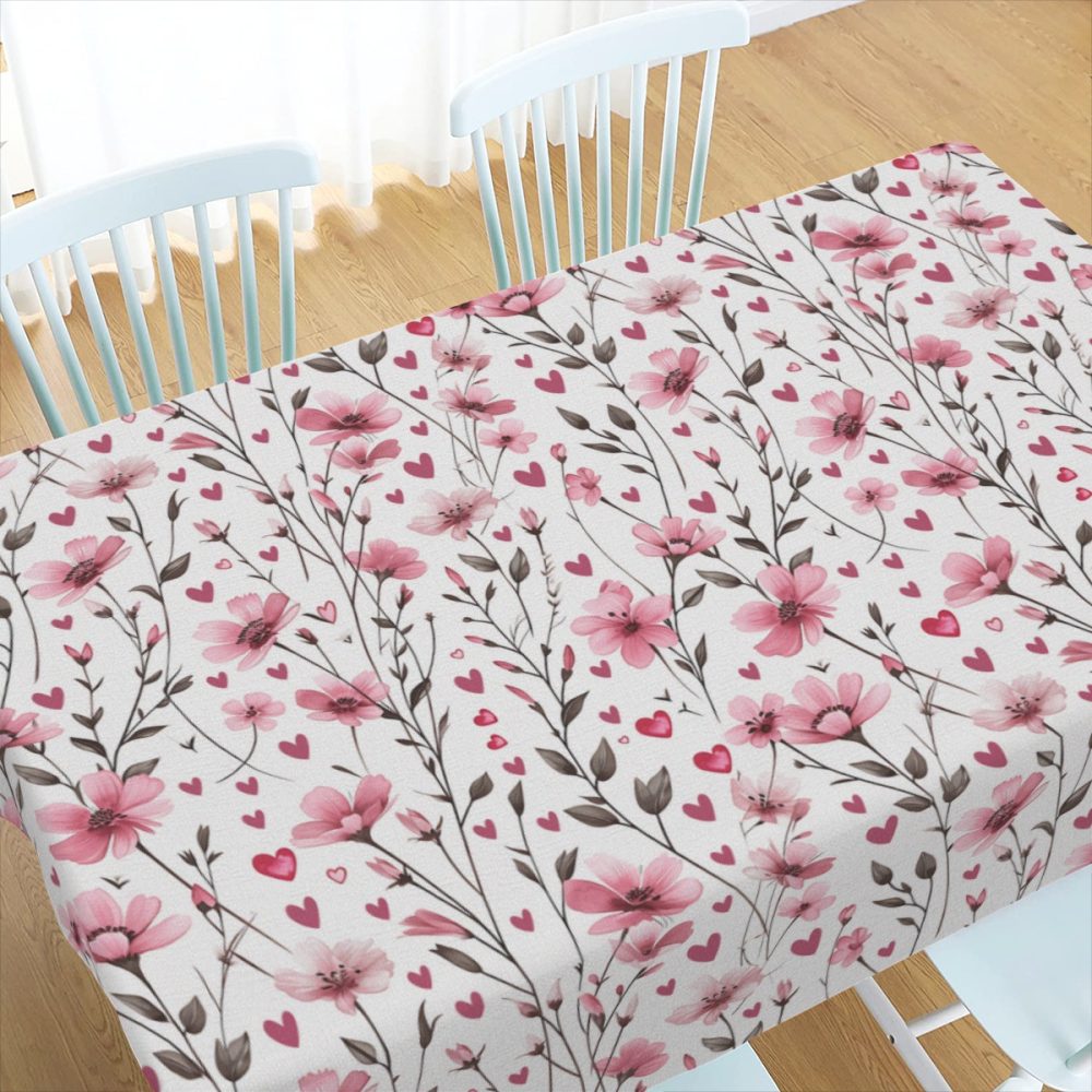 Pink Flower and Mini Hearts Rectangle Table Cloth - Image 4