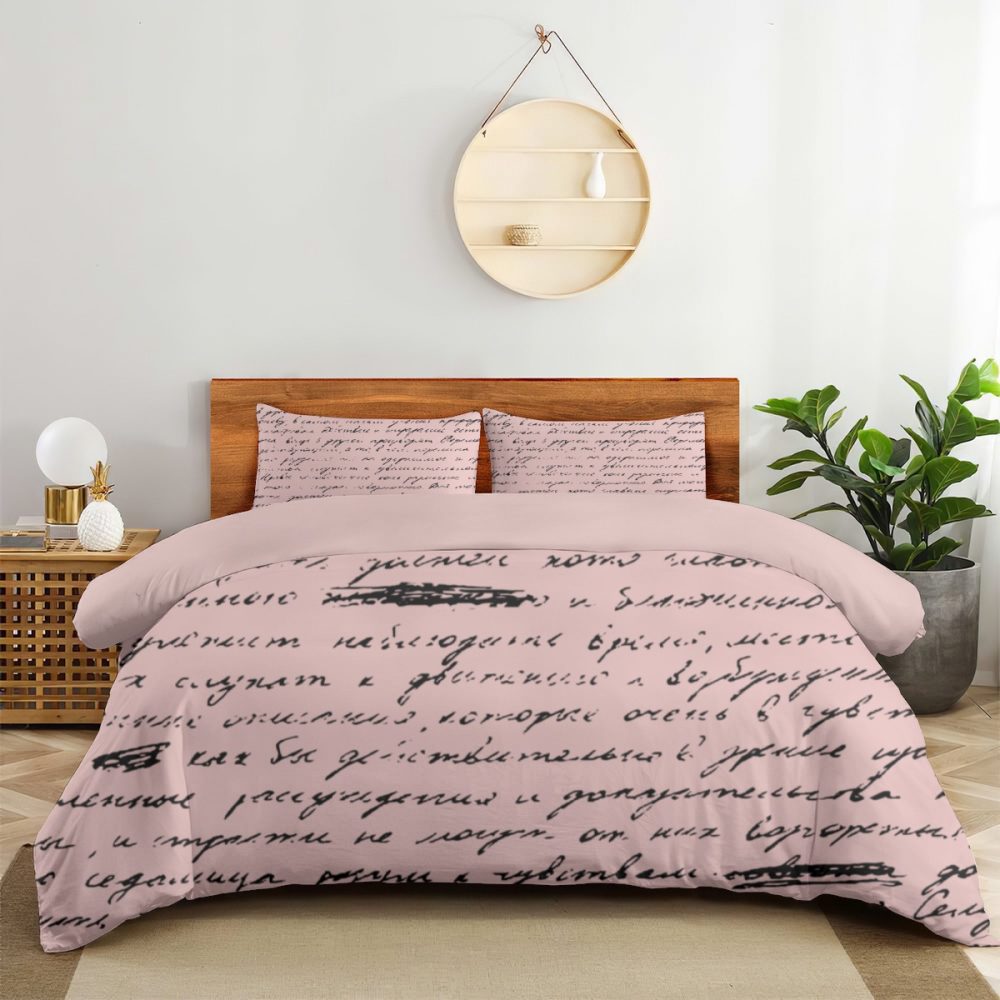 Pink French Writing Bedding Set