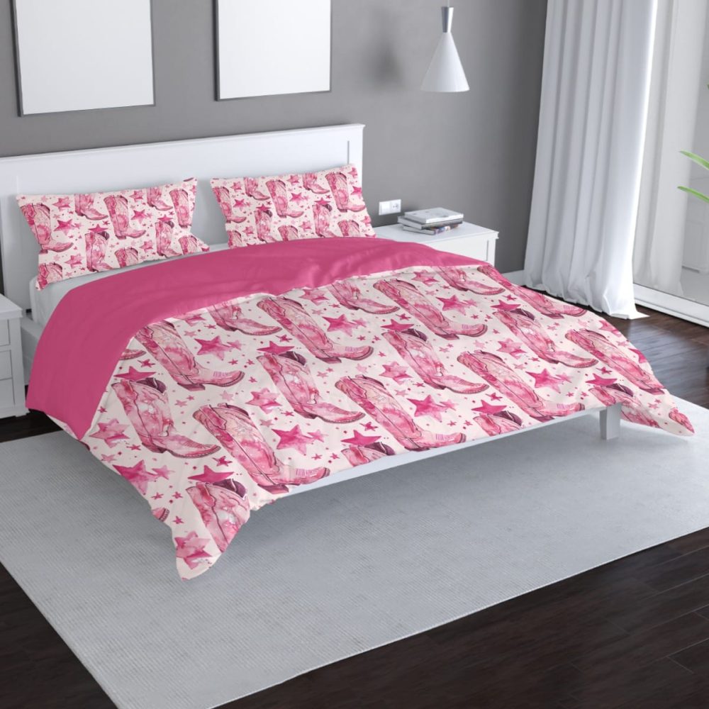 Pink Cowgirl Boots Print Bedding Set