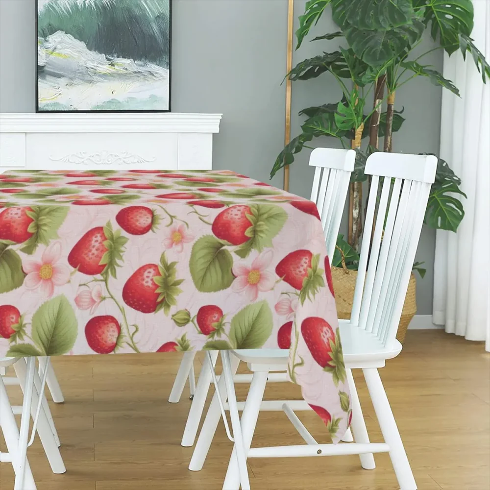 Pink Strawberry Rectangle Table Cloth - Image 3