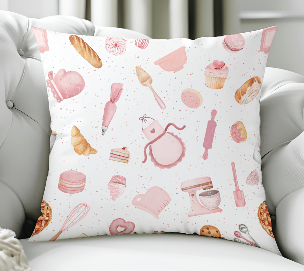Fun Pink Bakery Print Pillow