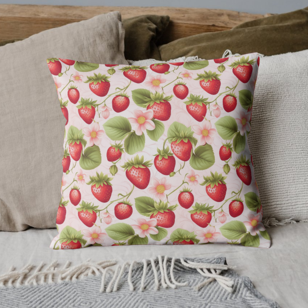 Pink Strawberries Pillow