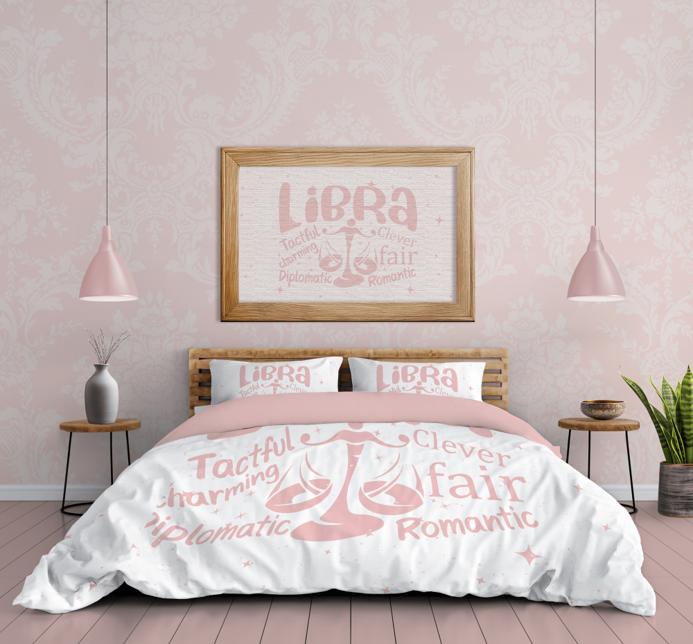 Pink Libra Zodiac Sign Bedding Set