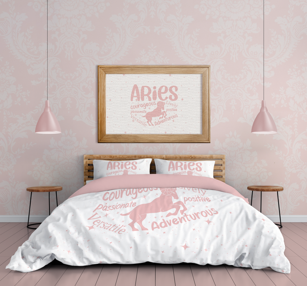 Pink Aries Zodiac Sign Bedding