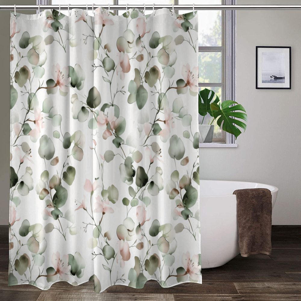 Sage and Pink Floral Shower Curtain