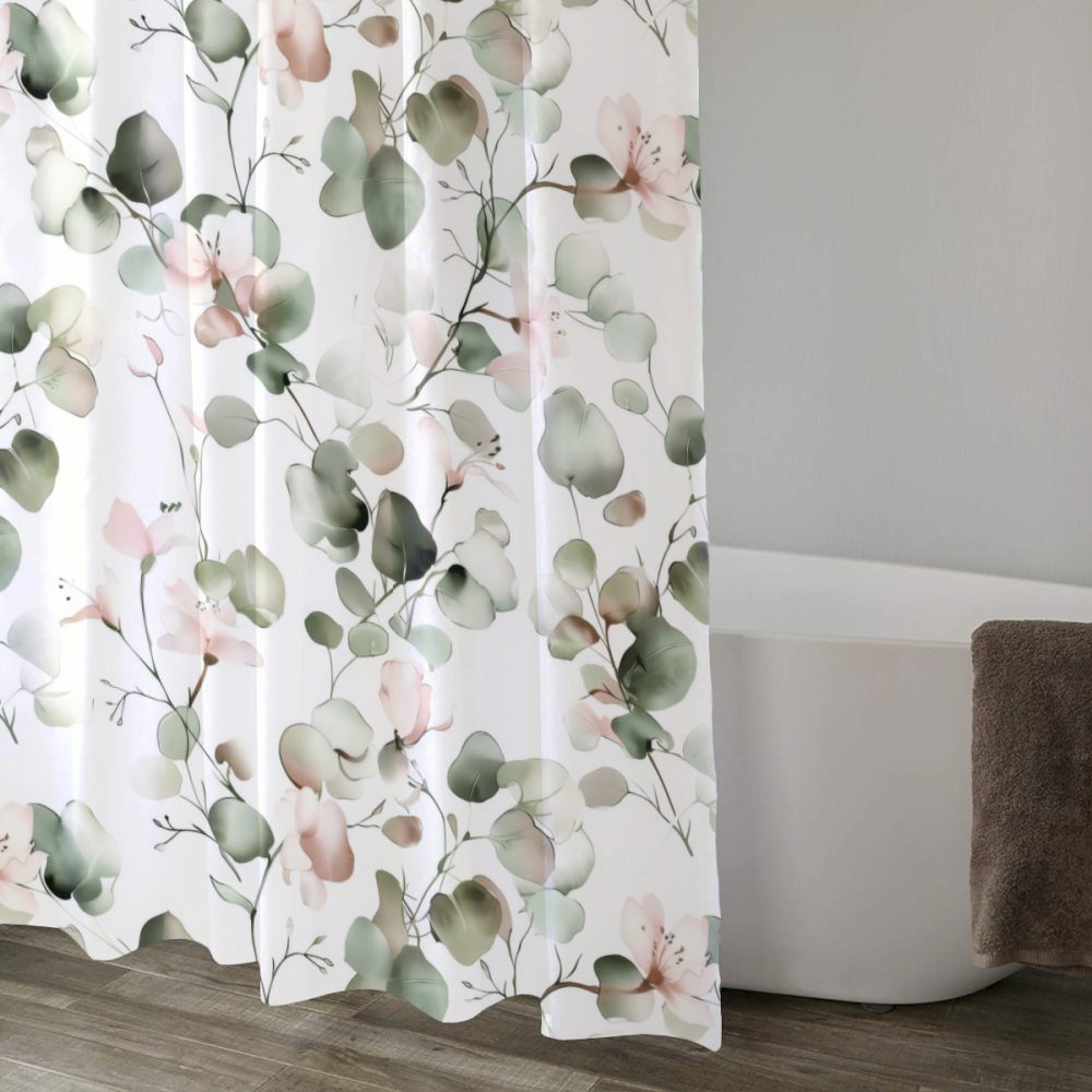 Sage and Pink Floral Shower Curtain - Image 2