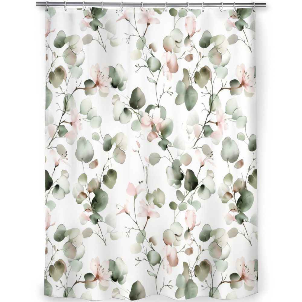 Sage and Pink Floral Shower Curtain - Image 3