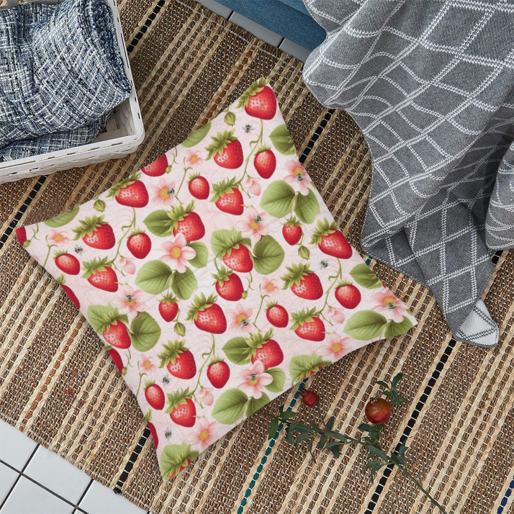 Pink Strawberry & Flowers Pocket Pillow Cover