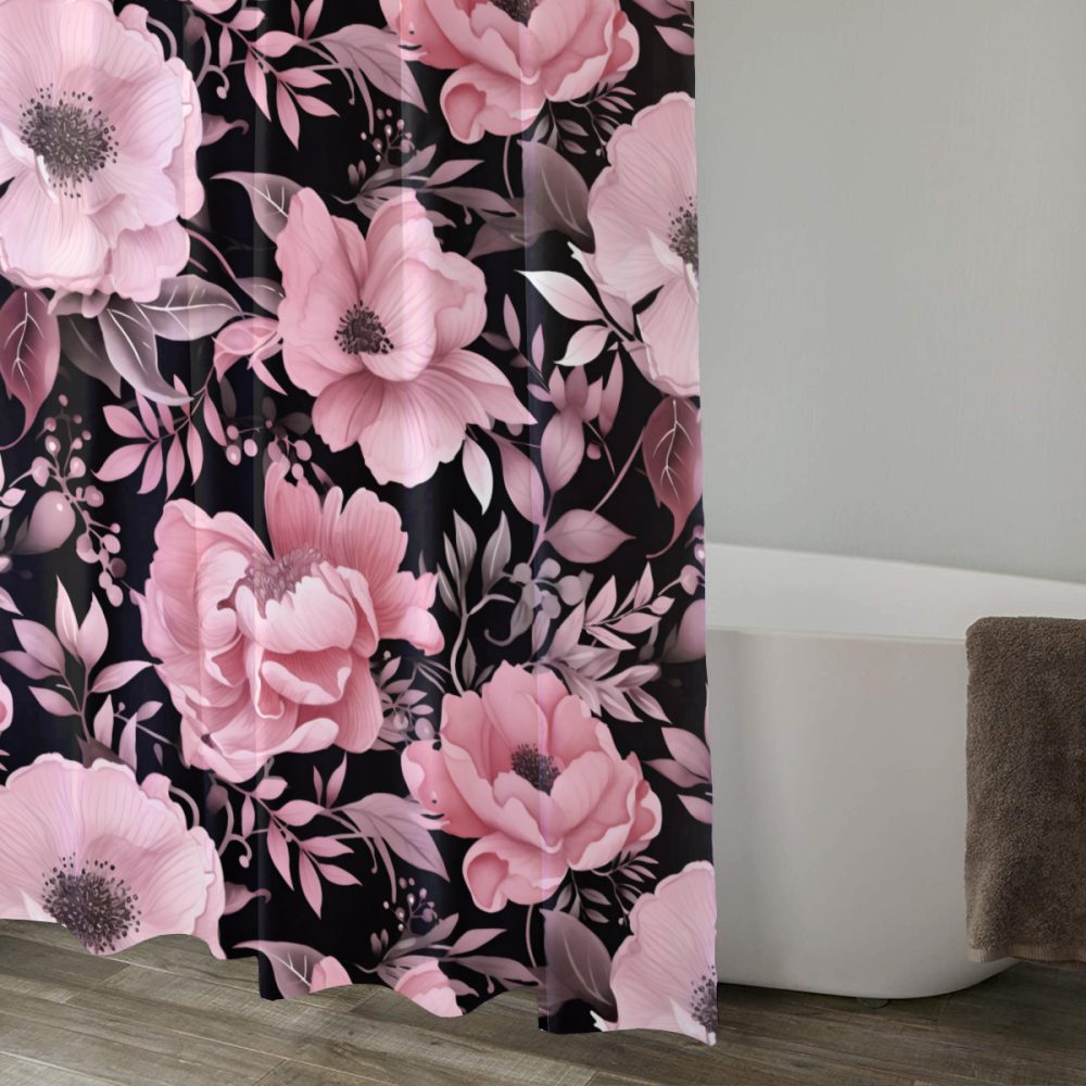 Pink Flowers and Black Shower Curtain - Image 2