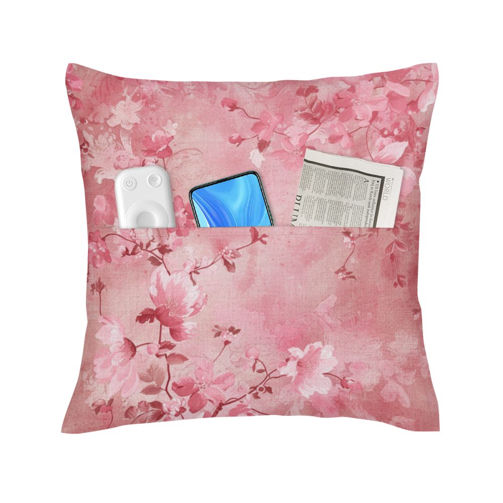 Pink Floral Pocket Pillow Cover - Image 3