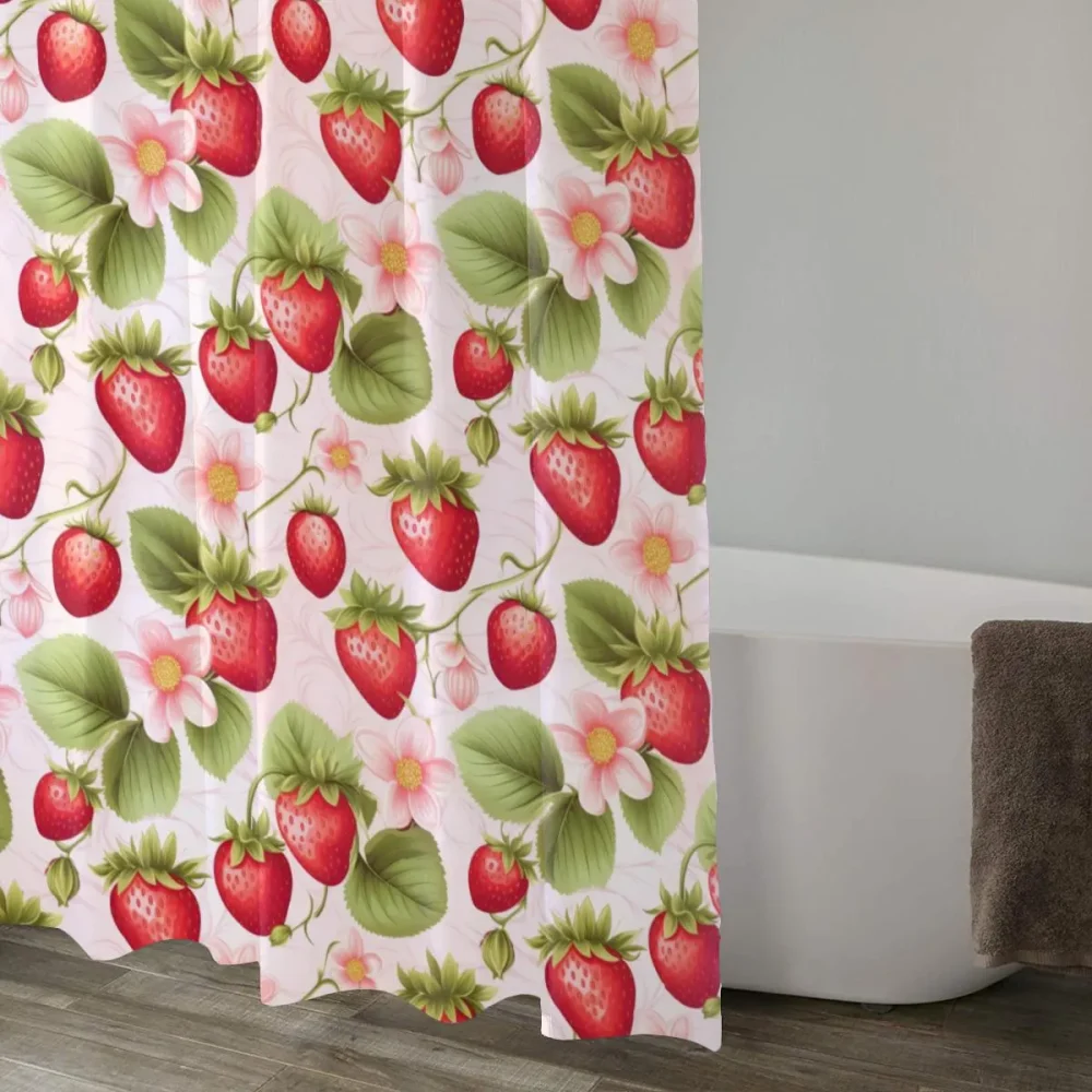 Pink Strawberries and Flower Shower Curtain - Image 4
