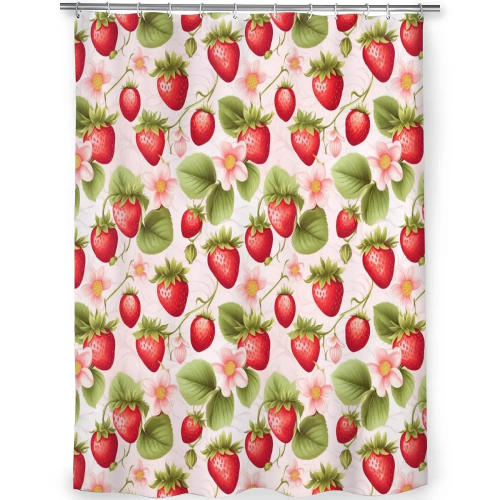 Pink Strawberries and Flower Shower Curtain - Image 3