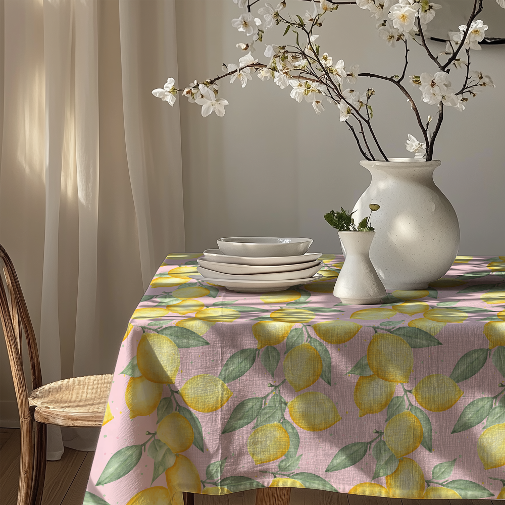 Pink Lemons Rectangle Table Cloth
